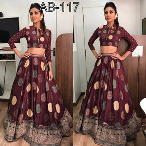 Shilpa Shetty BT169 Bollnywood Inspired Maroon Silk Lehenga Choli - Fashion Nation