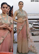 Kangana Ranaut KH18687 Bollywood Inspired Peach Cream Nylon Net Saree - Fashion Nation