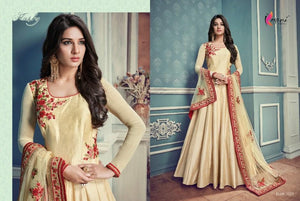 Attractive Indo Western KY7029 Cream Silk Floor Length Anarkali Gown - Fashion Nation