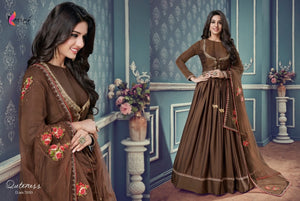 In Vogue Indo Western KY7030 Brown Silk Floor Length Anarkali Gown - Fashion Nation