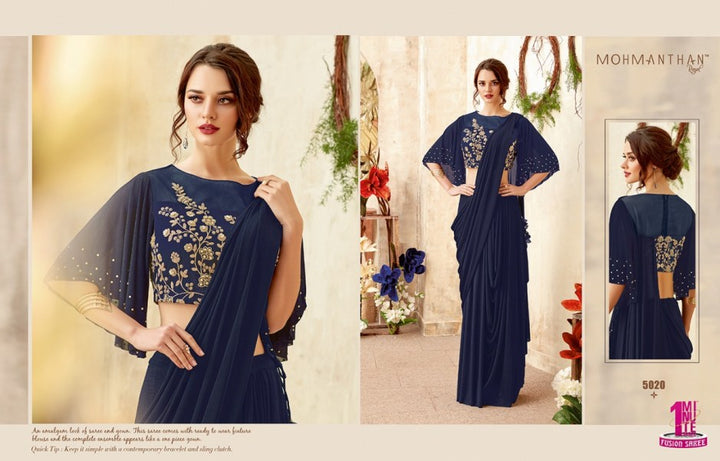 Indo Western MOH5020 Party Cocktail Wear Blue Georgette Silk Sari Gown