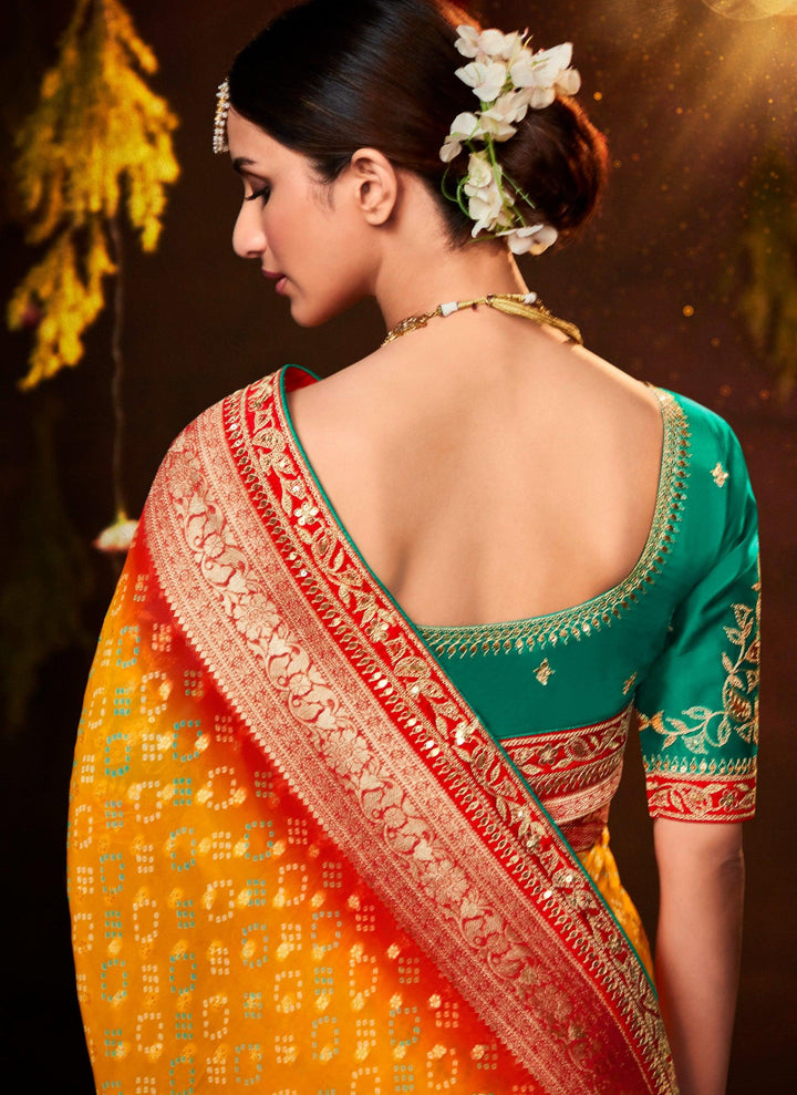 Haldi Wear Festive Bandhej Saree - Fashion Nation