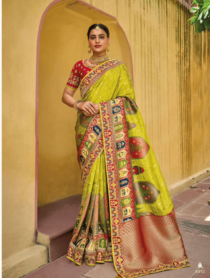 Mehendi Wear Bandhej Silk Weaving Sari - Fashion Nation