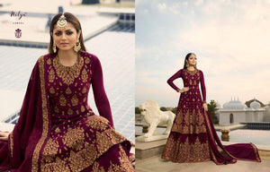 Embroidered Fusion Wear NIT3805 Purple Georgette Anarkali with Lehenga - Fashion Nation