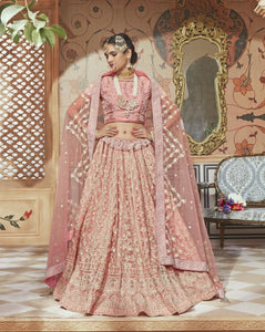 Designer MN4605 Elegant Pink Multicoloured Net Silk Lehenga Choli - Fashion Nation