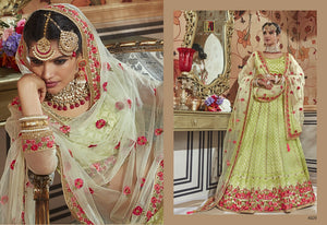 Attractive MN4609 Bridal Green Multicoloured Net Silk Lehenga Choli - Fashion Nation