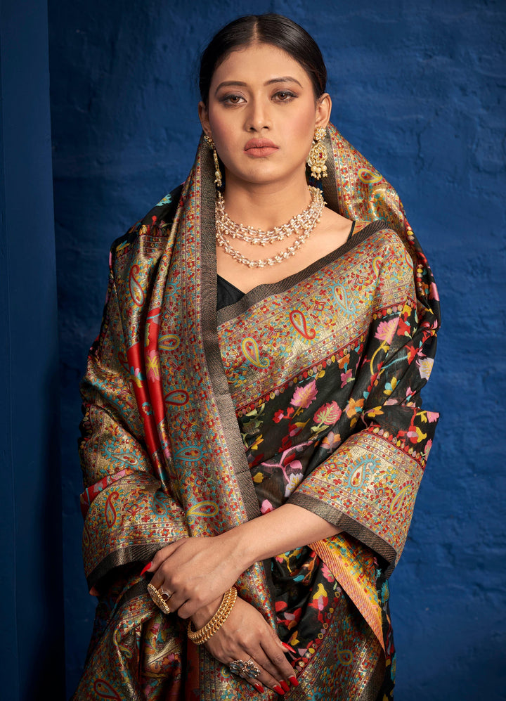 Cocktail Party Wear Kashmiri Embroidery Sari - Fashion Nation