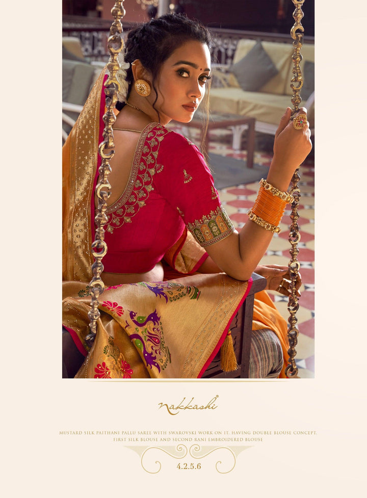 Haldi Party Wear Jacquard Silk Paithani Saree - Fashion Nation