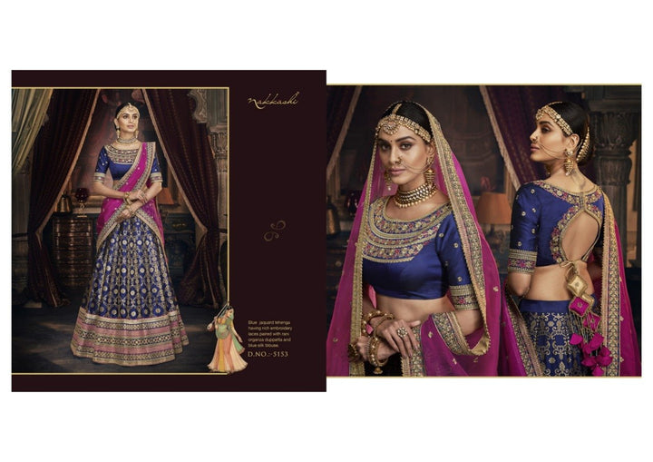 Wedding Wear Nakkashi NAK5153 Bridal Rani Organza Blue Jacquard Silk Lehenga Choli - Fashion Nation