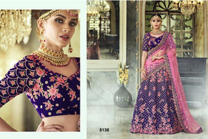 Dazzling Nakkashi NAK5136 Wedding Special Pink Net Purple Velvet Lehenga Choli - Fashion Nation