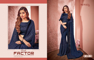 Stylish MAH10804 Cocktail Wear Blue Weaving Silk Lycra Net Ruffles Saree - Fashion Nation