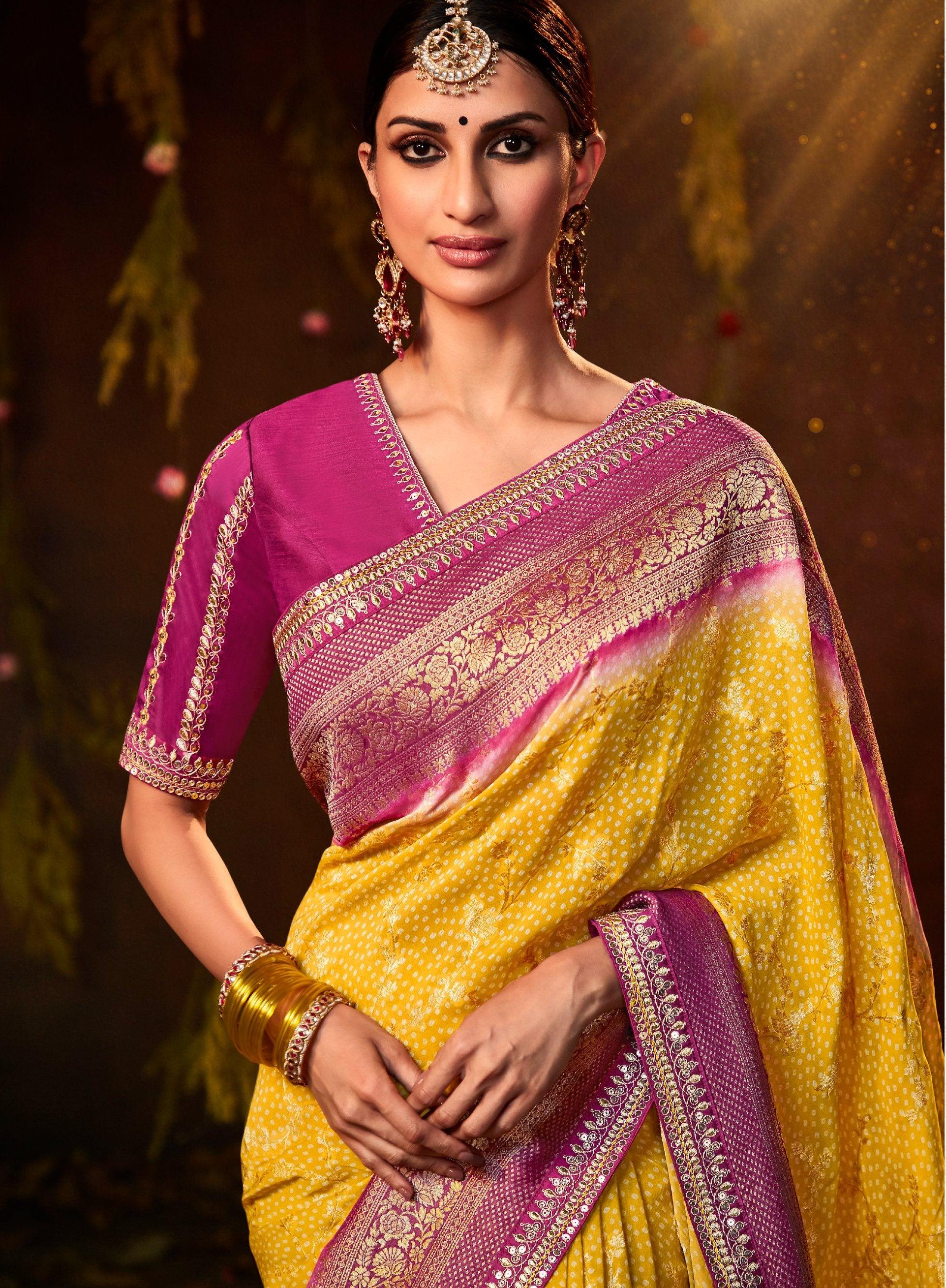 Best Yellow With Purple Pure Kanchipuram Silk Saree Online – www.kosigam.com