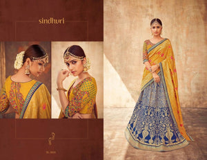 Striking KIM5010 Kimora Blue Yellow Jacquard Silk Lehenga Choli - Fashion Nation