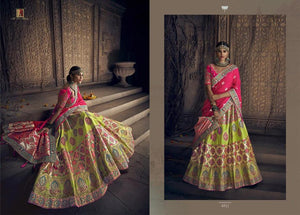 Excellent MN4911 Wedding Special Pink Lime Green Silk Lehenga Choli - Fashion Nation