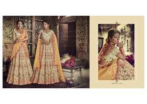 Special Nakkashi NAK5144 Bridal Multicoloured Pista Green Silk Yellow Net Lehenga Choli - Fashion Nation
