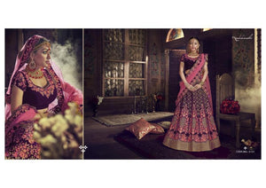 Original Nakkashi NAK5151 Bridal Burgundy Velvet Pink Net Lehenga Choli - Fashion Nation